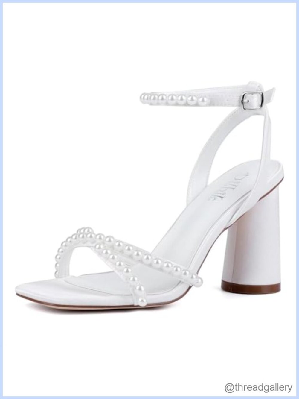 Satin Pearl Block Heel Wedding Shoes Ankle Strap Bridal Heeled Sandals